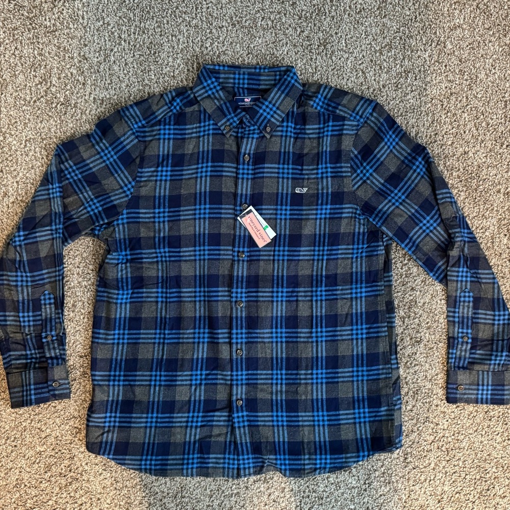 Vineyard Vines Navy and Blue Plaid Shirt